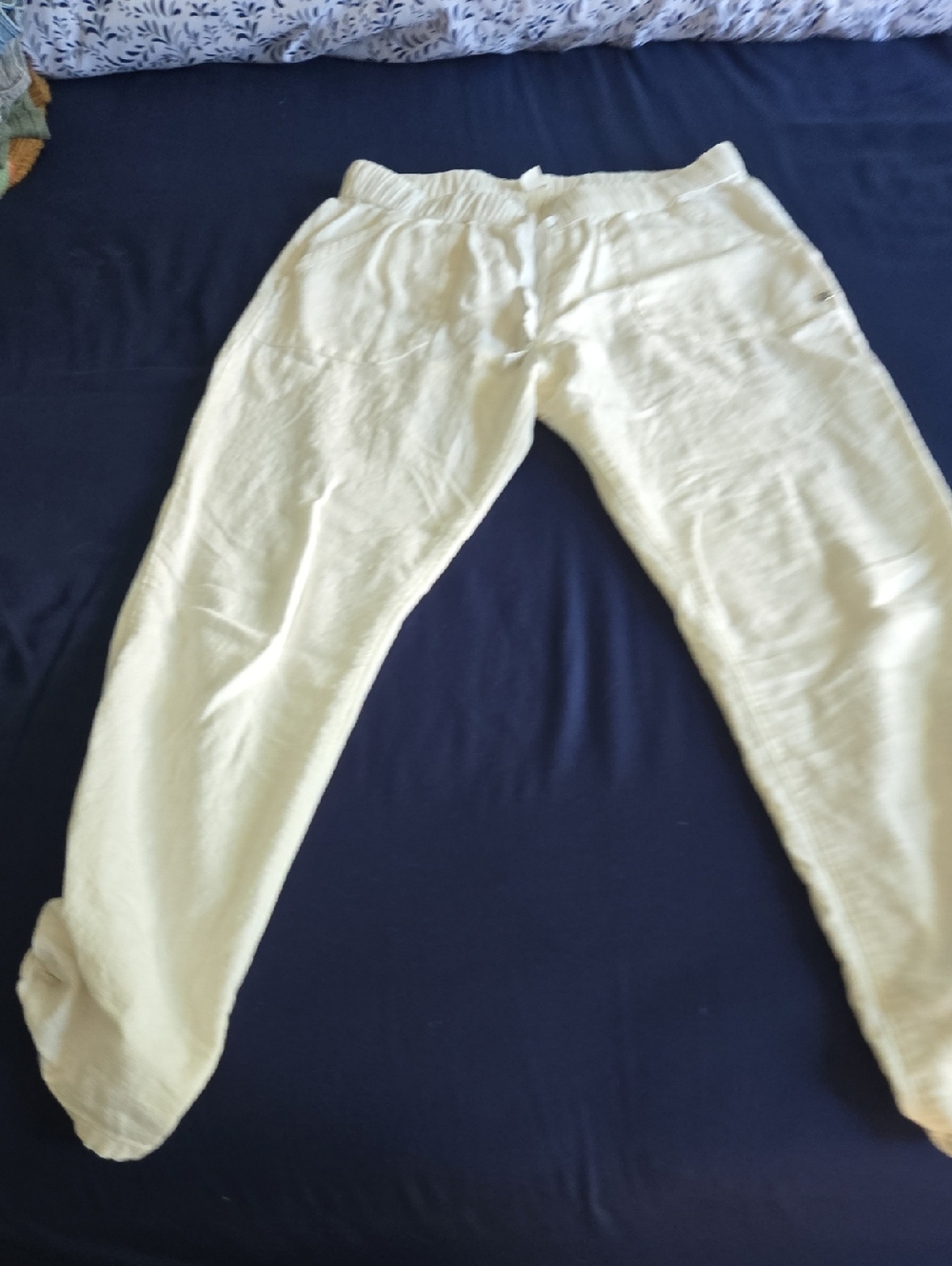 Roxy White Linen Elastic Waist Drawstring Pants.
